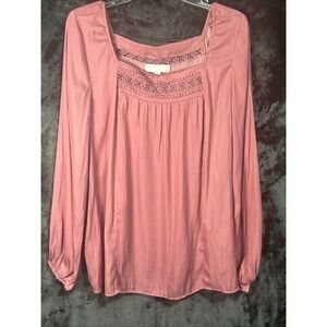 Weekend Suzanne Betro Boho Lace Blouse Pink Long Sleeve Women's XL